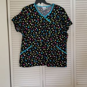 SCRUBSTAR black polka dot scrub top